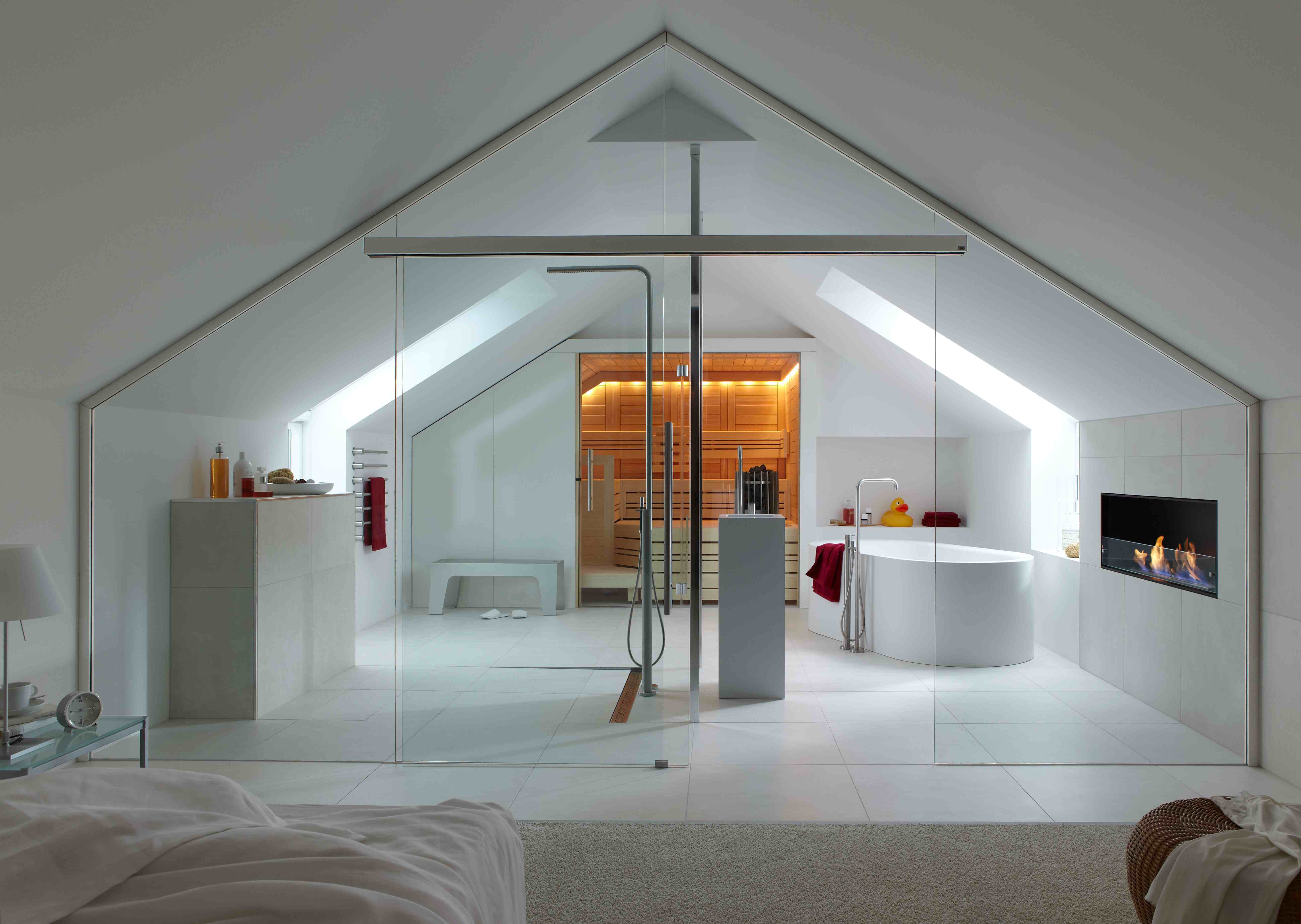 Bedroom and contemporary bath in a loft